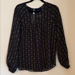 Amanda Uprichard Navy Patterned Long-Sleeve Women's Blouse